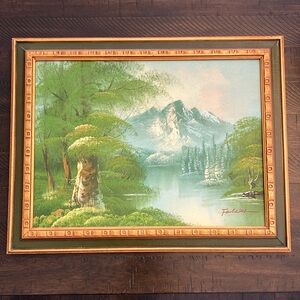 Framed Landscape Art with Green and Blue Tones